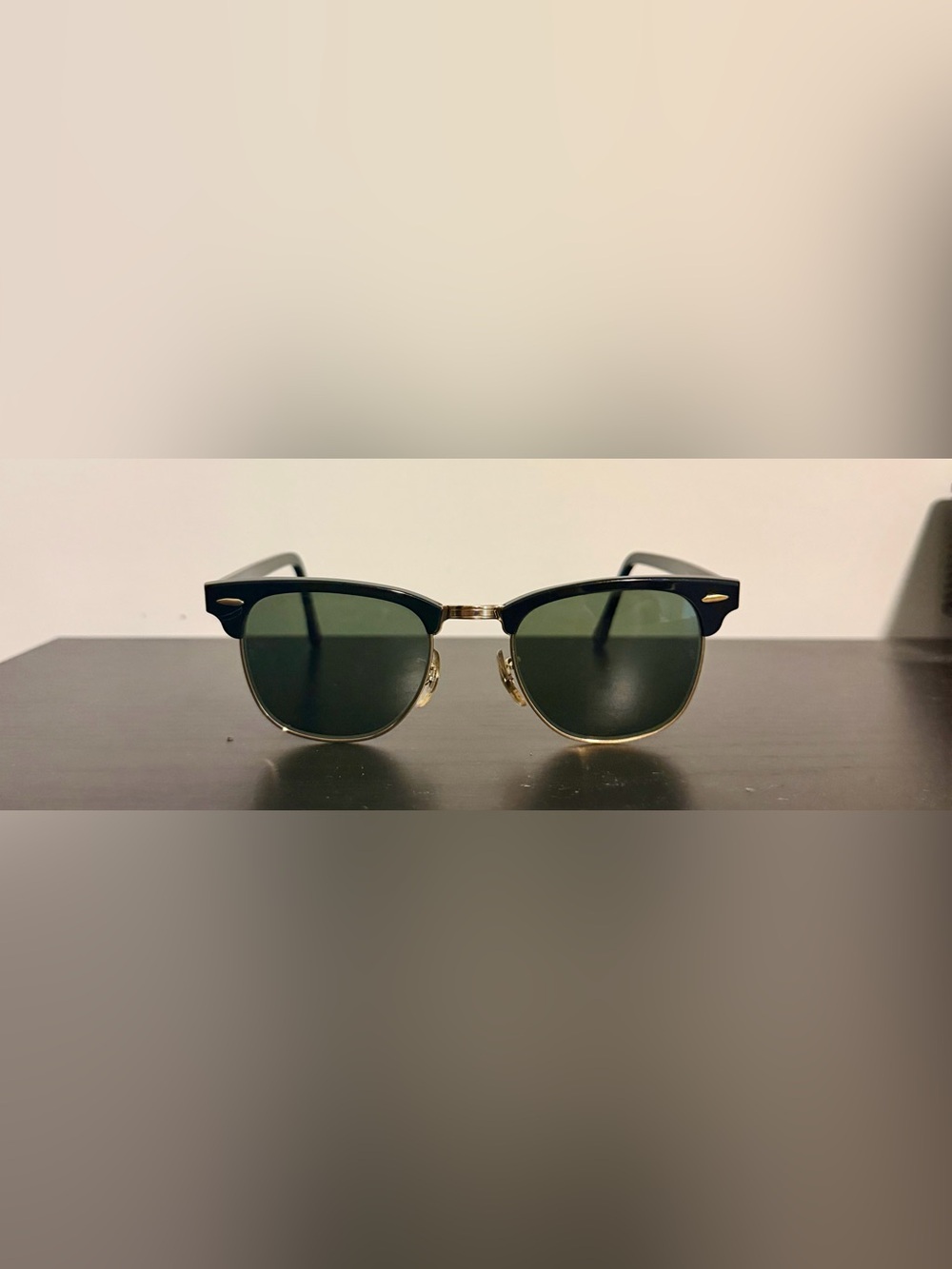 Vintage Bausch & Lomb Ray-Ban W0365 Clubmaster Sunglasses Black Gold USA
